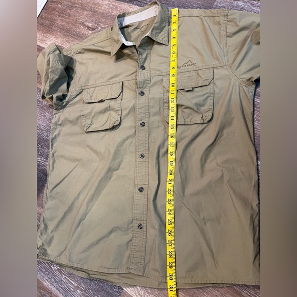 EDDIE BAUER Fishing Camping Short Sleeve Shirt Button Front Green Men LG - Picture 4 of 10